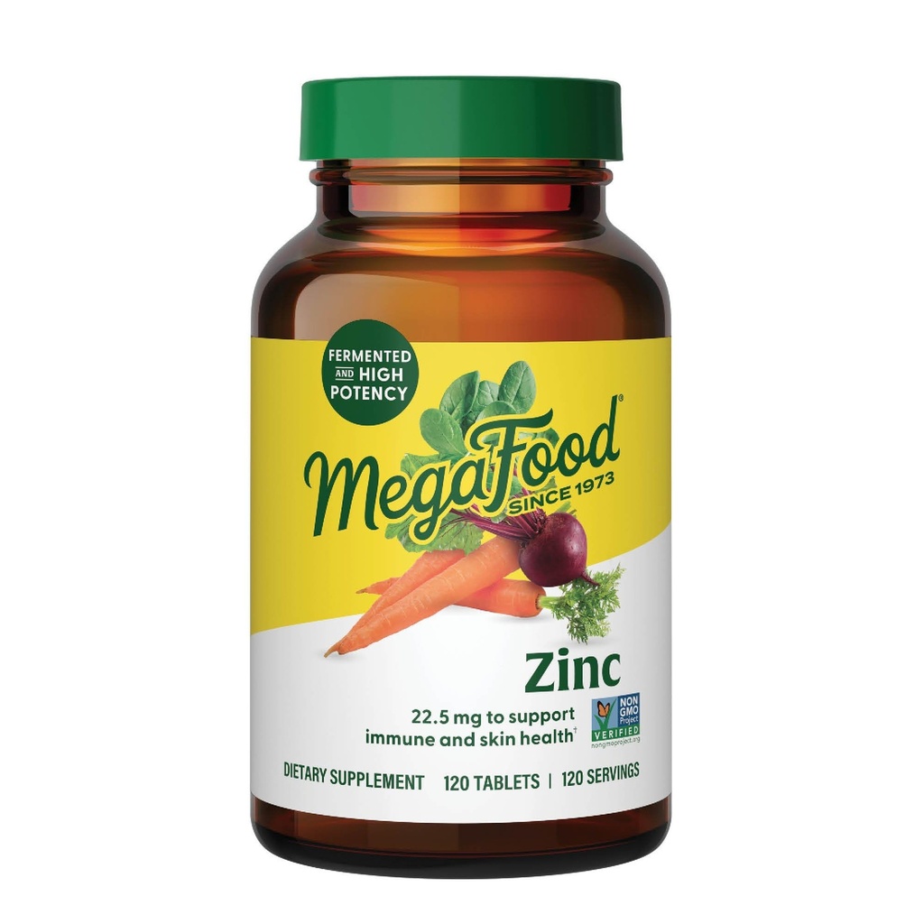 MegaFood çinko Supplements - Vegan Immune Support Supplement with 22.5 mg High Potency Fermented Bora - Gerçek Gıda ile Yap - Gluten-Free, Kosher - 120 Tablet, 120 Hizmet