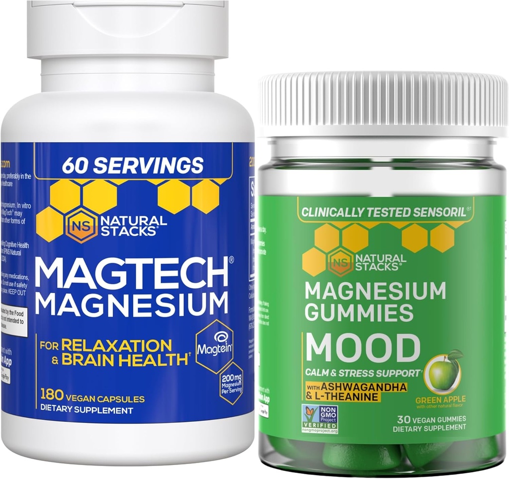 Doğal Stacks Magtech Magnezyum + Mood Gummies Sche - 4 Magnezyum Formları - Rahatlama, Beyin Sağlığı ve Stres Desteği * - 210 Toplam Parça