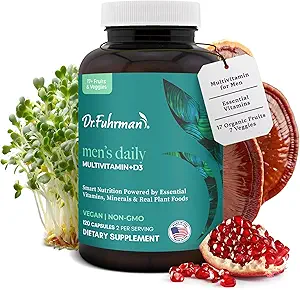 Dr. Fuhrman Immune Support için Men + D3 Vitamini | Vegan Formula Erkeklerin B12 & çinko ile Çok Vitamini | Tüm Gıda 17 Meyve ve Veggies ile Paketlendi | GMO | 120 Capsule