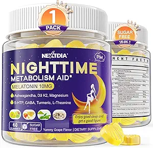 1Pack Μελατονίνη 10mg Gummies, Νυχτερινός Μεταβολισμός Gummies για ενήλικες, Crush Excess Hoarding Ενώ Ξεκουράζεστε, Προώθηση Υγιής Zzzs, με Μαγνήσιο, Ashwagandha, 5-HTP, GABA, 100% Χωρίς ναρκωτικά, Χωρίς ζάχαρη