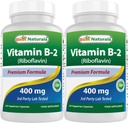 Best Naturals Βιταμίνη Β2 (Riboflavin) 400mg - Ημικρανία Ανακούφιση - Κάψουλες Veggie - Κώνοzyme Precursor - 120 Count (120 Count (Pack of 2))