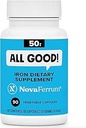 NovaFerrum All Good | Iron Capsule Supplements for Yetişkinler | Anemi | 50mg of Iron | 90 Hizmet | Sugar Free | Vegan | Gluten Free