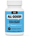 NovaFerrum All Good | Iron Capsule Supplements for Yetişkinler | Anemi | 50mg of Iron | 90 Hizmet | Sugar Free | Vegan | Gluten Free