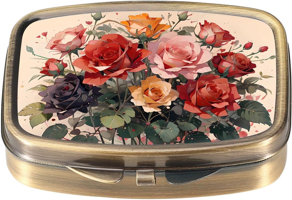 Dynippy Pill Case Pill Box with Mirror Retro Pocket 2 Karşılaştırmalı Tıp Davası Pill Organizer for Pocket Purse and Travel (Cute Flower)