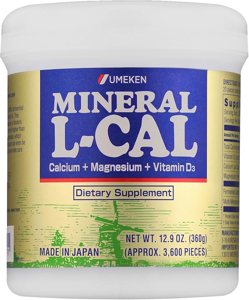 Ορυκτό L-Cal ασβέστιο Umeken με παροχή βιταμίνης D3, 6 μήνες, υδατοδιαλυτή μορφή μπάλας με μαγνήσιο & ορυκτά, γρήγορη απορρόφηση ασβεστίου μαγνήσιο D3 συμπλήρωμα, 3.600 μπάλες, 360g, συσκευασία 1