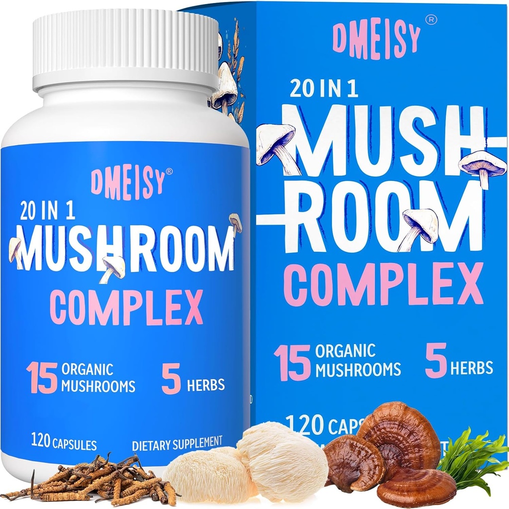 Mushroom Supplement 2600mg, 20-in-1 Mushroom Complex, with Lions Mane, Cordyceps, Reishi, Turkey Tail, Chaga - Συμπληρώματα εγκεφάλου για τη μνήμη και την εστίαση, Συμπληρώματα μνήμης, Mood, Ανοσία, 120 κάψουλα