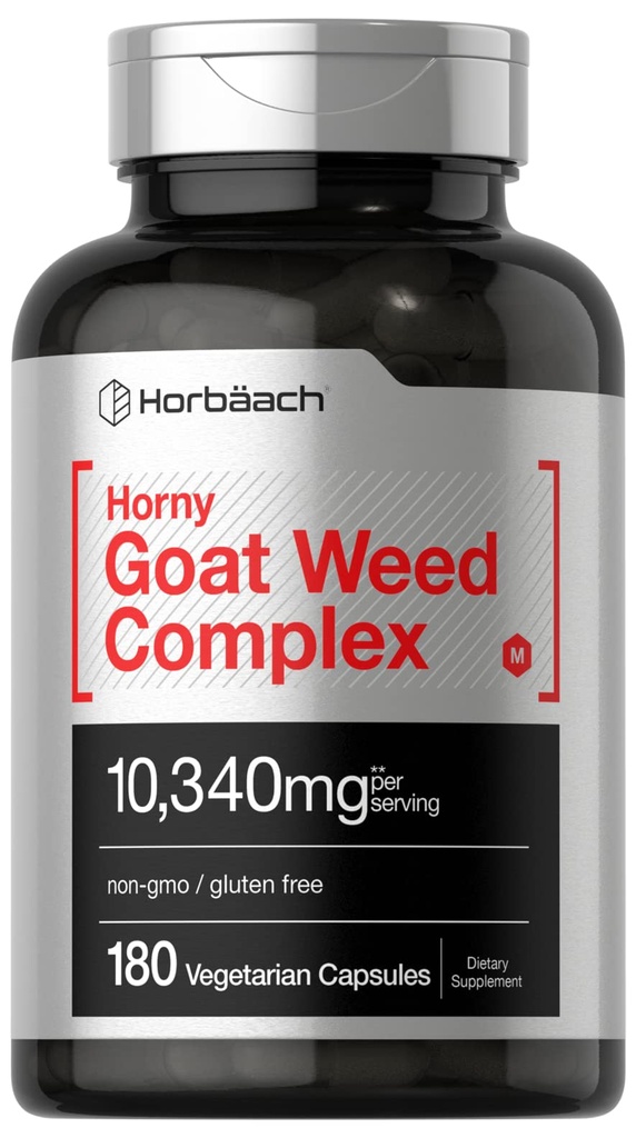 Horbäach Horny Goat Weed Complex | 10,340 mg | 180 Capsules | Vegetarian, Non-GMO ve Gluten Free Formula Tribulus, Maca, Yohimbe ve L-Arginineine