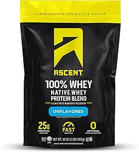Ανύψωση 100% Whey Protein Powder - Post Workout Whey Protein Isolate, Zero Artificial Flavors & Sweeteners, Gluten Free, 5.5g BCAA, 2.6g Leucine, Χωρίς γεύση 2 lb