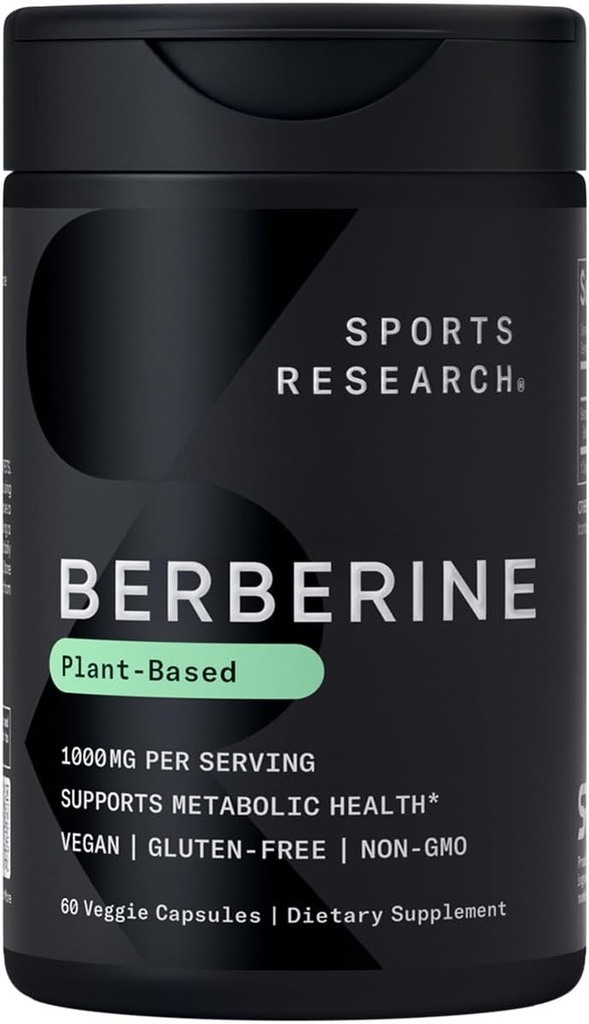 Sports Research Berberine - Herbal Ayurvedic Μεταβολική Υγεία Υποστήριξη - 500 mg - 60 Κάψουλες - Vegan Certified, Gluten-free, Non-GMO