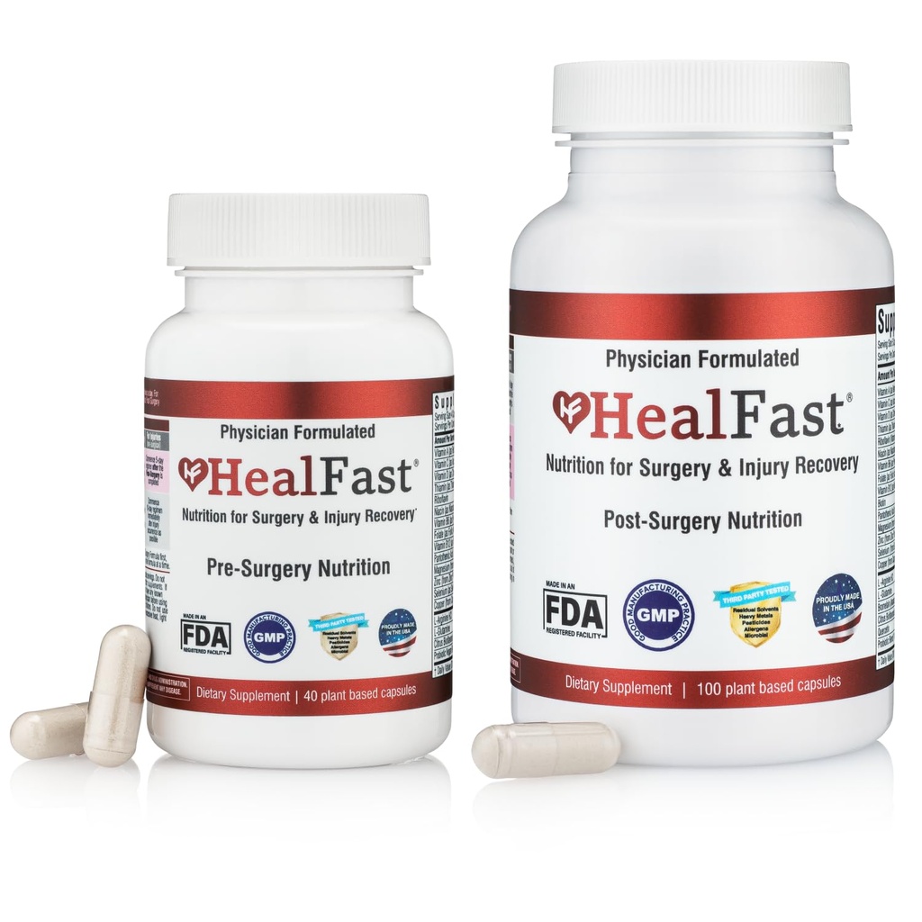 HealFast Πλήρης χειρουργική επέμβαση και αποκατάσταση τραυματισμών συμπλήρωμα: για τραύμα, ουλή θεραπεία και μελανιές w/Vitamins, Bromelain, Quercetin & Probiotics (Pre+Post Op)