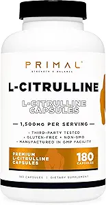 Primal L-Citrulline Capsules (180 Capsules / 1,500 mg Per Service) | Premium L-Citrulline Supplement