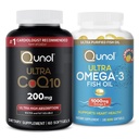 Qunol Ultra CoQ10 200 mg Softgels - Ultra High Abvitamin Coenzyme Q10 Supplement - 2 Ay Supply - 60 + Fish Oil Omega 3 EPA + DHA, 3 Ay Supply, 180 Count