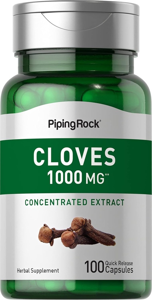 Piping Rock Cloves Capsules 1000 mg | 100 Pills | Yoğun Tür | Herbal Supplement | Non-GMO & Gluten Free