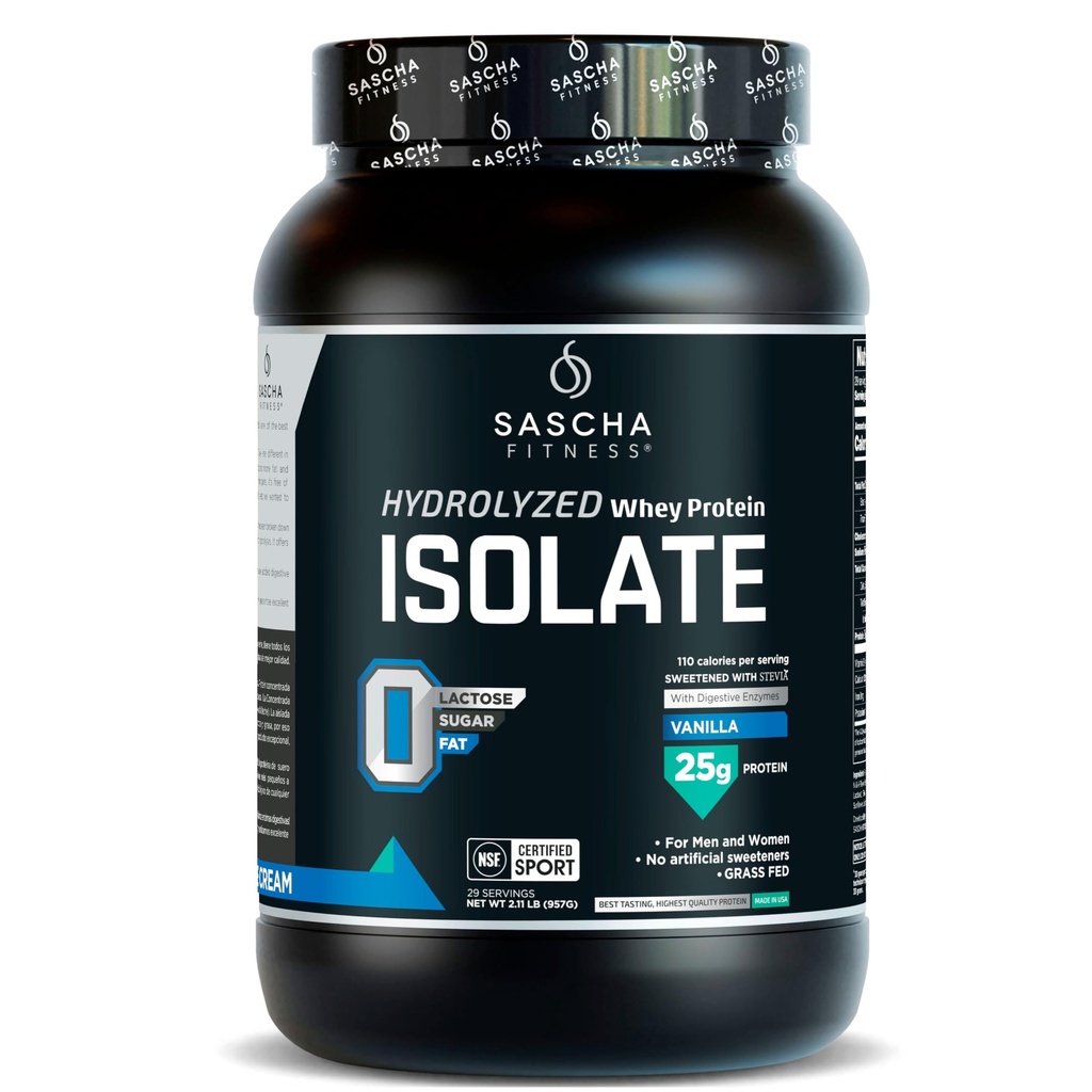 SASCHA FITNESS Hydrolyzed Whey proteini Isolate,% 100 Grass-Fed (2 Pounds, Vanilla)