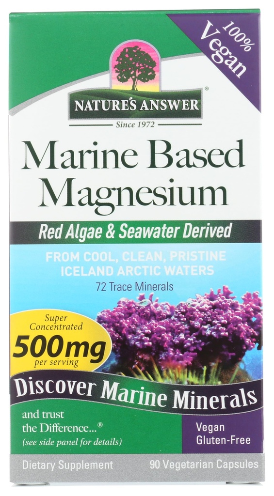 Nature's Answer Marine Based Magnezyum, Super Mechanicd 500 mg | Plantive | Red Algae & Sea Deriwaterved | Alkol Özgür & Gluten-Free | Vegetarian Capsules 90ct