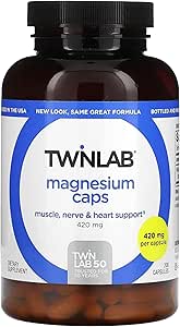 Twinlab Caps - Yüksek Aborps Ölçümü Leg Cramps Relief - Magnezyum Capsules for Stress Relief, 420 mg, 200 Count, 1 Pack