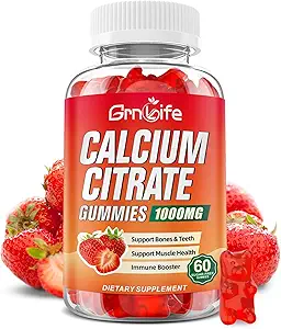 Κιτρικό ασβέστιο Gummies, χωρίς ζάχαρη Κιτρικό ασβέστιο 1000mg για τους μυς υγιή, Απορρόφηση Συμπληρώματα ασβεστίου για ενήλικες & παιδιά, Φράουλα, 60 Count