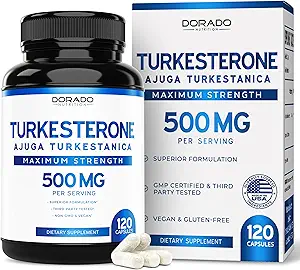 Turkesterone Supplement 500mg (120 κάψουλες) - Stamina, Drive, Athletic Performance & Muscle Mass - (Ajuga Turkestanica Std. to 10% Turkesterone) (Παρομοίωση προς Ecdysterone) - Μη ΓΤΟ & Κάψουλες Vegan