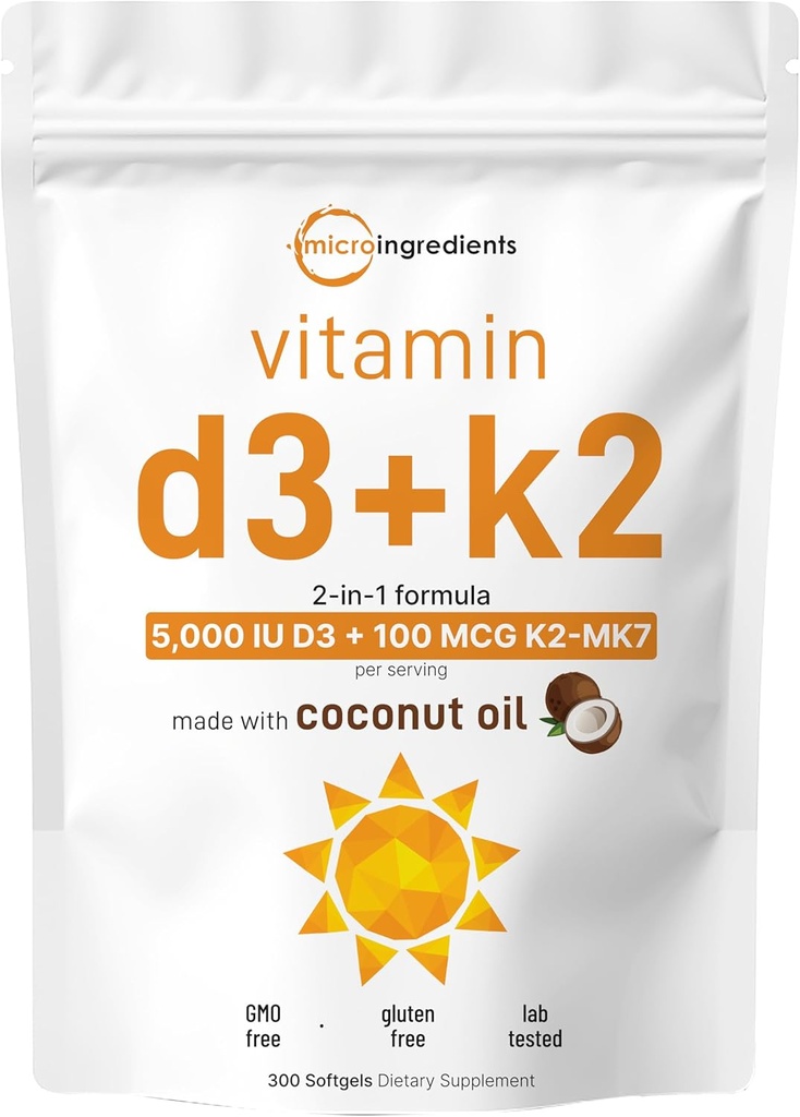 Micro Συστατικά Βιταμίνη D3 5.000 IU + K2 MK-7 100 mcg, 300 Softgels 