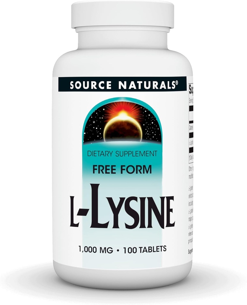 Source Naturals L-Lysine Free Form, 1.000 mg - Amino Asit Supplement Supports Energy Formation & Collagen* - 100 Tablet