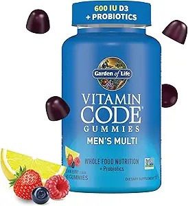 Ανδρική Πολυβιταμίνη Gummy: Βιταμίνες C, D, E, B & Ψευδάργυρος για την ενέργεια, Stamina & Stress, Probiotics για την Digestive & Immune Health, Vitamin Code, μη-GMO, Gluten-free, 90 Lemon Berry Gummies, 30 Day Count
