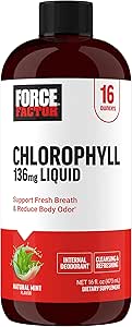 FORCE FACTOR Chlorophyl Liquid Body Deodorizing Supplement, φρεσκάρει αναπνοή και σώμα Φυσικά, Φτιαγμένο με όχι τεχνητά γλυκαντικά ή χρώματα, μη-GMO, Φυσική γεύση μέντας, 16 oz.