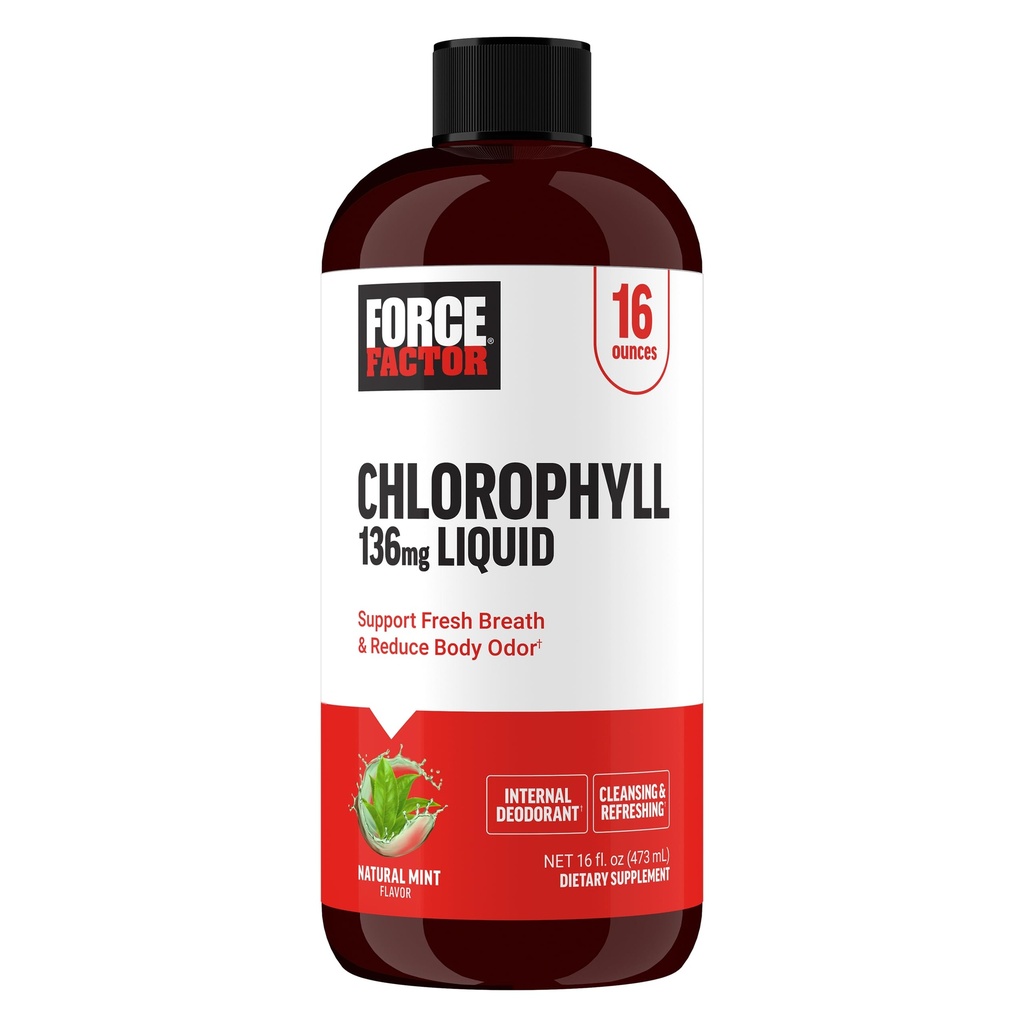 FORCE FACTOR Chlorophyl Liquid Body Deodorizing Supplement, φρεσκάρει αναπνοή και σώμα Φυσικά, Φτιαγμένο με όχι τεχνητά γλυκαντικά ή χρώματα, μη-GMO, Φυσική γεύση μέντας, 16 oz.