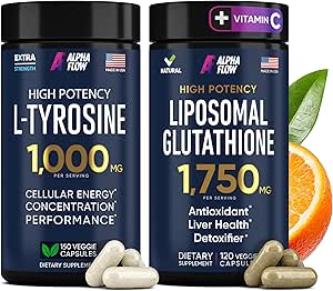 (Bundle) L Tyrosine 1000 mg & Liposomal Glutathione 1750 mg - All-Doğal Focus, Energy, and Liver Support - Non-GMO, Gluten-Free, Vegan - 270 Capsules Total