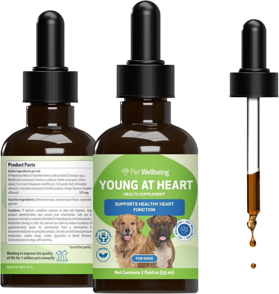 Pet Wellbeing Young at Heart for Dogs - Υγεία της καρδιάς, Κυκλοφορικό & Καρδιαγγειακό Σύστημα, Hawthorn, Motherwort, Schisandra - Κτηνιατρικό-Σχηματισμένο συμπλήρωμα βοτάνων 2 fl oz (59 ml)