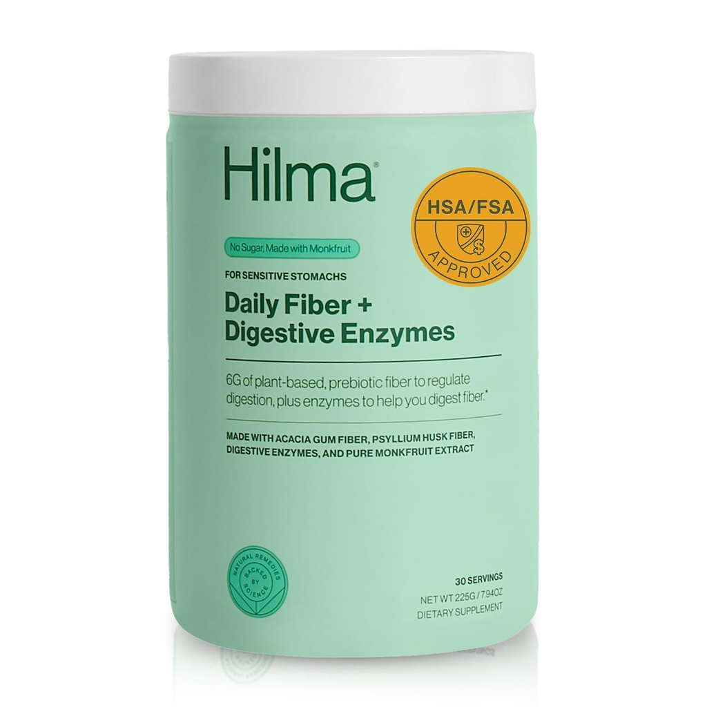Hilma Daily Fiber ve Digestive Enzymes, Fiber Supplement Toz Prebiyotiks ve Enzymes ile formüle edildi Psyllium Husk ve Acacia, Gluten Free, Vegan, FSA Eable, Digestive Support, 30 Servisler