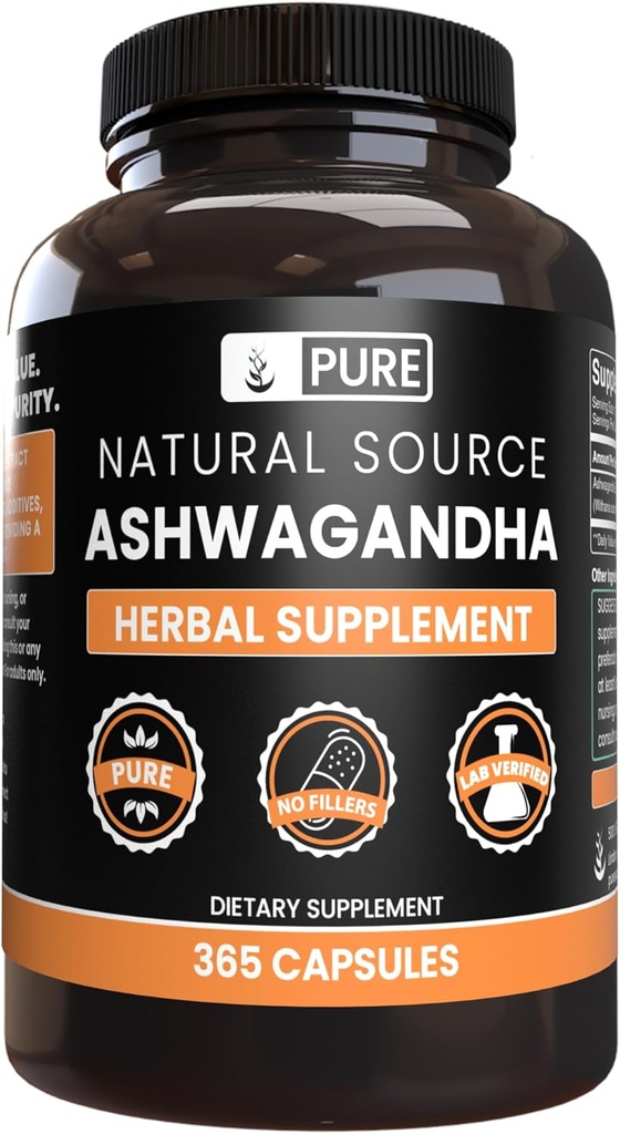 Pure Original Materialss Ashwagandha (365 Capsules) Magnezyum Or Rice Fillers, Always Pure, Lab TY