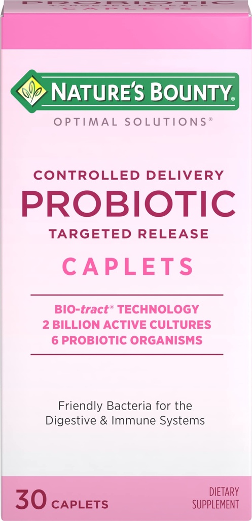 Nature's Bounty Probiotic, Controlled Delivery Dietary Supplement, Supports Digestive, Intestinal and Immune Health, 30 Caplets, 30 Total Servings