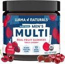 Llama Naturals Multivitamin for Men, Vegan, Organik Gummies with Vitamin D, C ve K, Men's Real Fruit Gummy Vitamins, Chewable Multivitamin Supplement, No added Sugar Cane, Cherry, 120 Ct