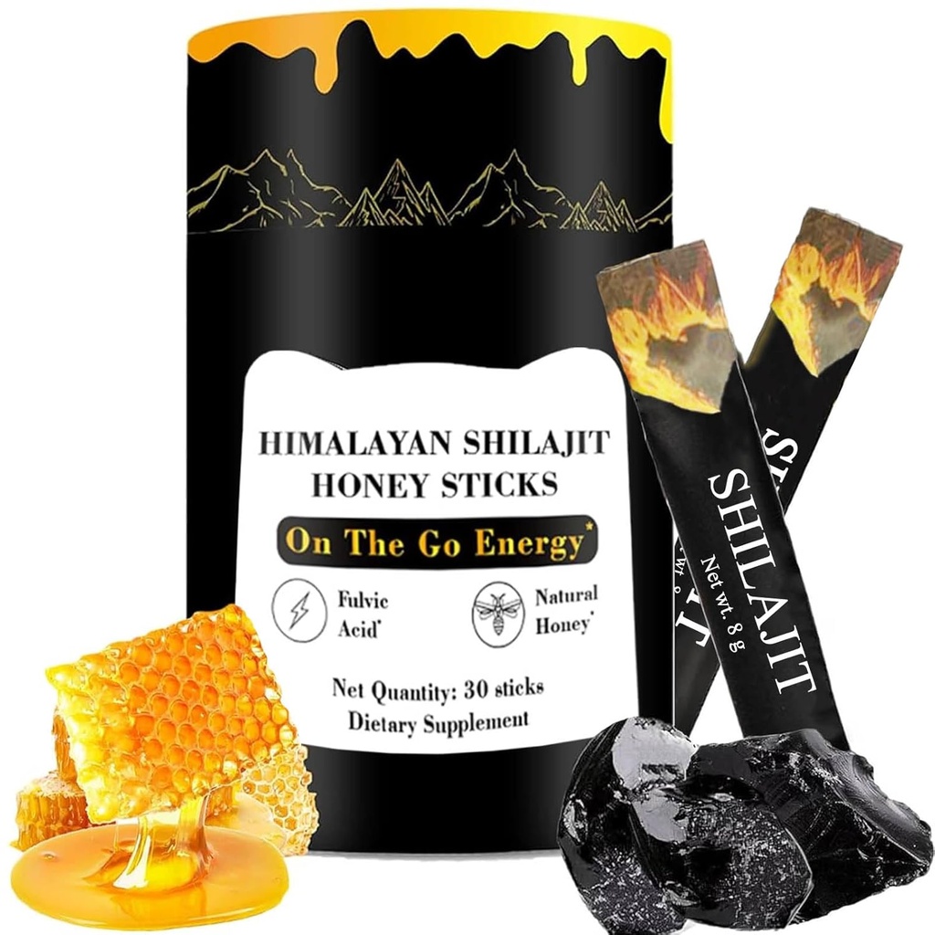 Στικ μελιού Shilajit, Στικ μελιού των Ιμαλαΐων Shilajit, Resin, Honey & Saffron, 30 Στικ υψηλής απορρόφησης για ενέργεια, δύναμη και γνωστική υποστήριξη