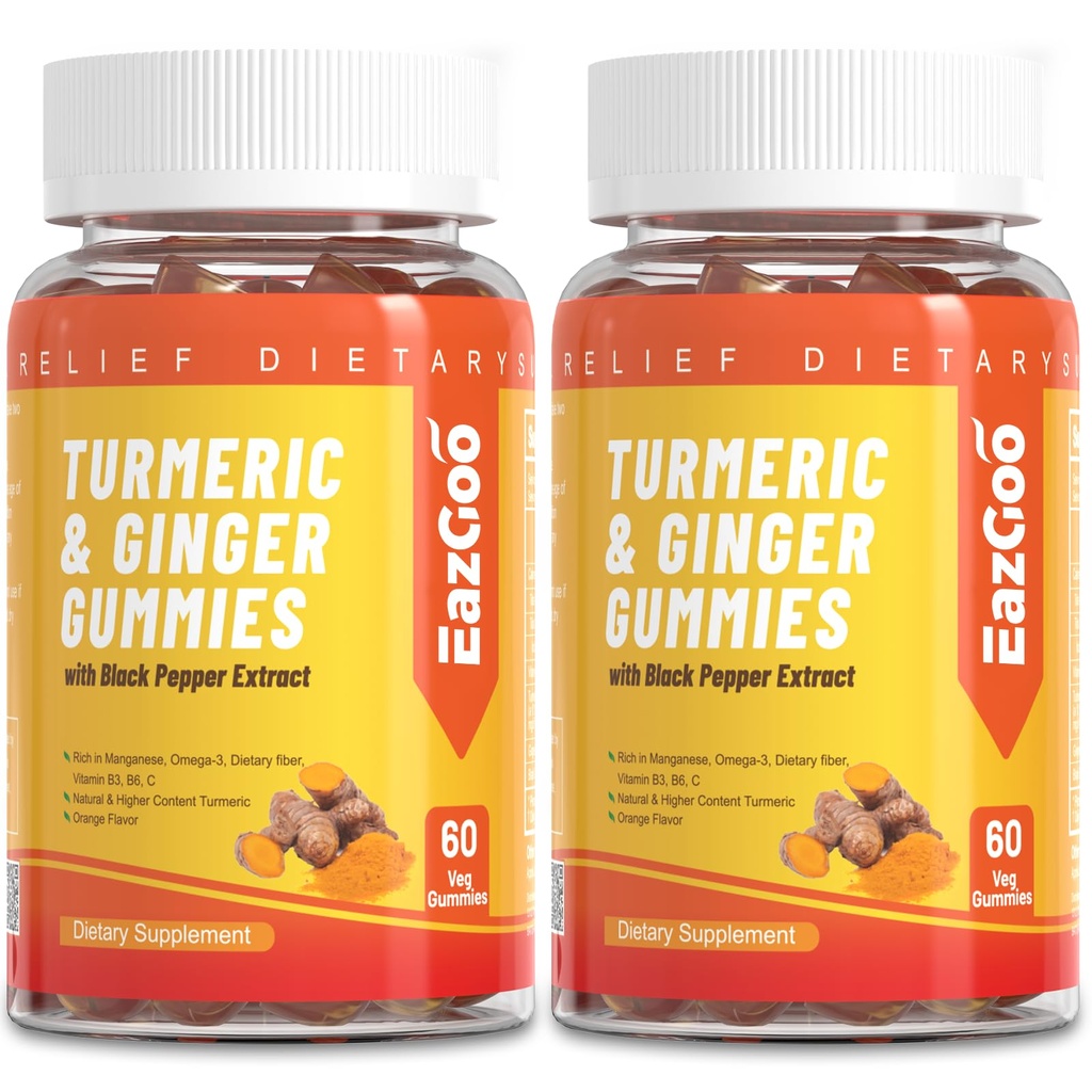 Turmeric Curcumin Gummies 500 mg for Yetişkinler, Black Pepper, Ginger Root, Vitamine C, Low Sugar Gummies, Orange Flavor - 120 Counts