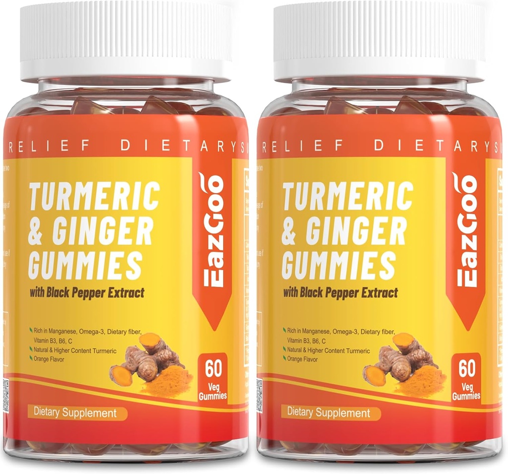 Turmeric Curcumin Gummies 500 mg for Yetişkinler, Black Pepper, Ginger Root, Vitamine C, Low Sugar Gummies, Orange Flavor - 120 Counts