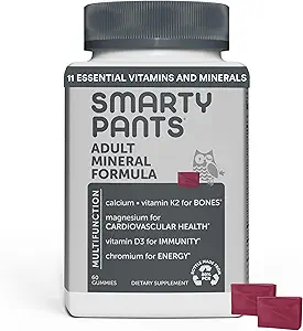 SmartyPants Mineral Chews: Κιτρικό μαγνήσιο & συμπλήρωμα ασβεστίου με βιταμίνη D3, βιταμίνη C, K2, ψευδάργυρος & σελήνιο για ανοσοποιητική υποστήριξη, 60 Count (30 Day Supply)
