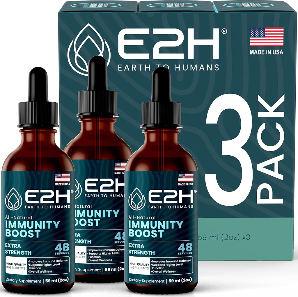 E2H Advanced Immune Defense Supplement - All-Natural Immune Booster - Συμπληρώματα Ανοσολογικής Υποστήριξης Drops - Περιέχει τον Άγιο Βασίλειο, τα φύλλα Παπάγια και τον Κόκκινο Πολυπόρο - Μη ΓΤΟ, Vegan - (3 μπουκάλια)