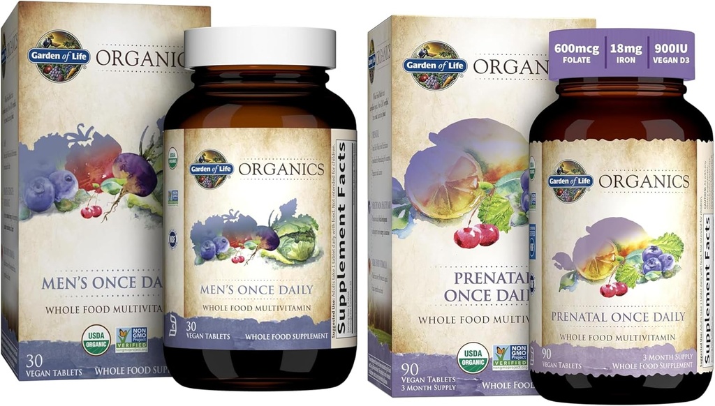 Life Organics Prenatal Vitamini: Enerji ve Sağlıklı Fetal Geliştirme ve Organiklar Erkekler için Multivitamin - Erkeklerin Bir Kez Tüm Yiyecek Vitamini Tamam Tabletleri, Vegan, 30 Count
