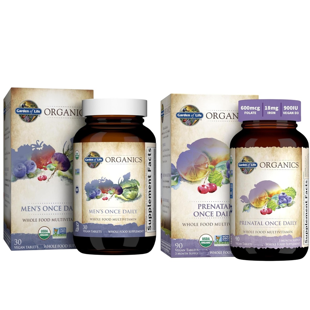 Life Organics Prenatal Vitamini: Enerji ve Sağlıklı Fetal Geliştirme ve Organiklar Erkekler için Multivitamin - Erkeklerin Bir Kez Tüm Yiyecek Vitamini Tamam Tabletleri, Vegan, 30 Count