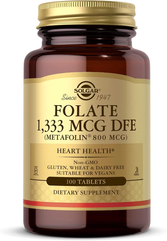 Solgar Folate 1333 MCG DFE Metafolin® 800 mcg Tablet, Original, 8 Ounce
