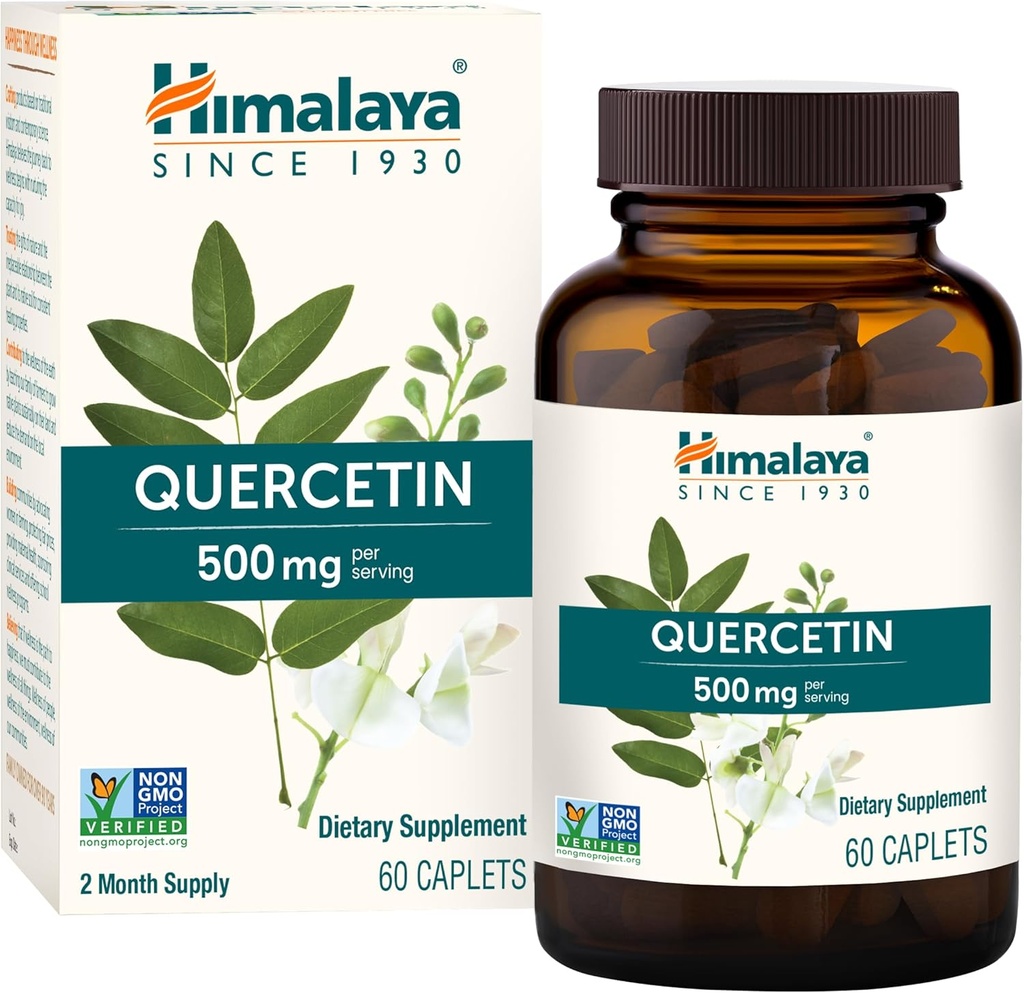 Himalaya Quercetin Supplement for Plant-Based Bioflavonoid Support and Daily Wellness, Antioksi ve Immune Support, 500 mg, Non-GMO, 60 Vegetarian Caplets, 2 Moon Supply
