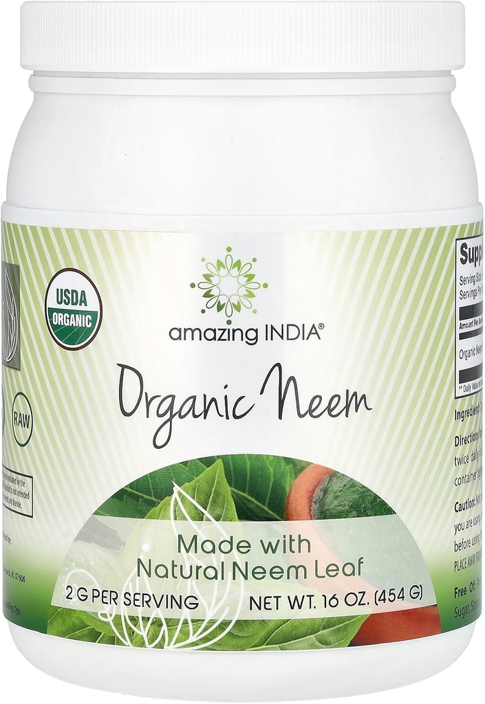 Amazing India USDA Sertifikalı Organik Neem Toz (Non-GMO) 16oz - Kan Purification, Sağlıklı Immunity & Sağlıklı Cilt