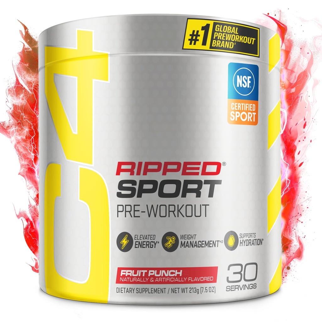 Cellucor C4 Rippped Sport Pre Workout Powder Fat Burner - NSF Certified for Sport + Sugar Free Preworkout Energy Supplement for Men & Women - 135mg καφεΐνη + απώλεια βάρους - Punch φρούτων, 30 υπηρεσίες