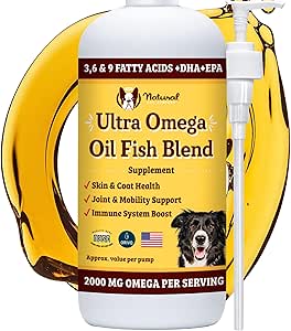Natural Dog Company Ultra Omega Oil for Dogs a 2000 MG Omega 3, 6, 9 with Salmon, Pollock & Flaxseed Oil, EPA & DHA, Dog Supplement for Skin, Coat, Ortaklar, Antis & Itch Relief, Dog Fish Oil 16oz