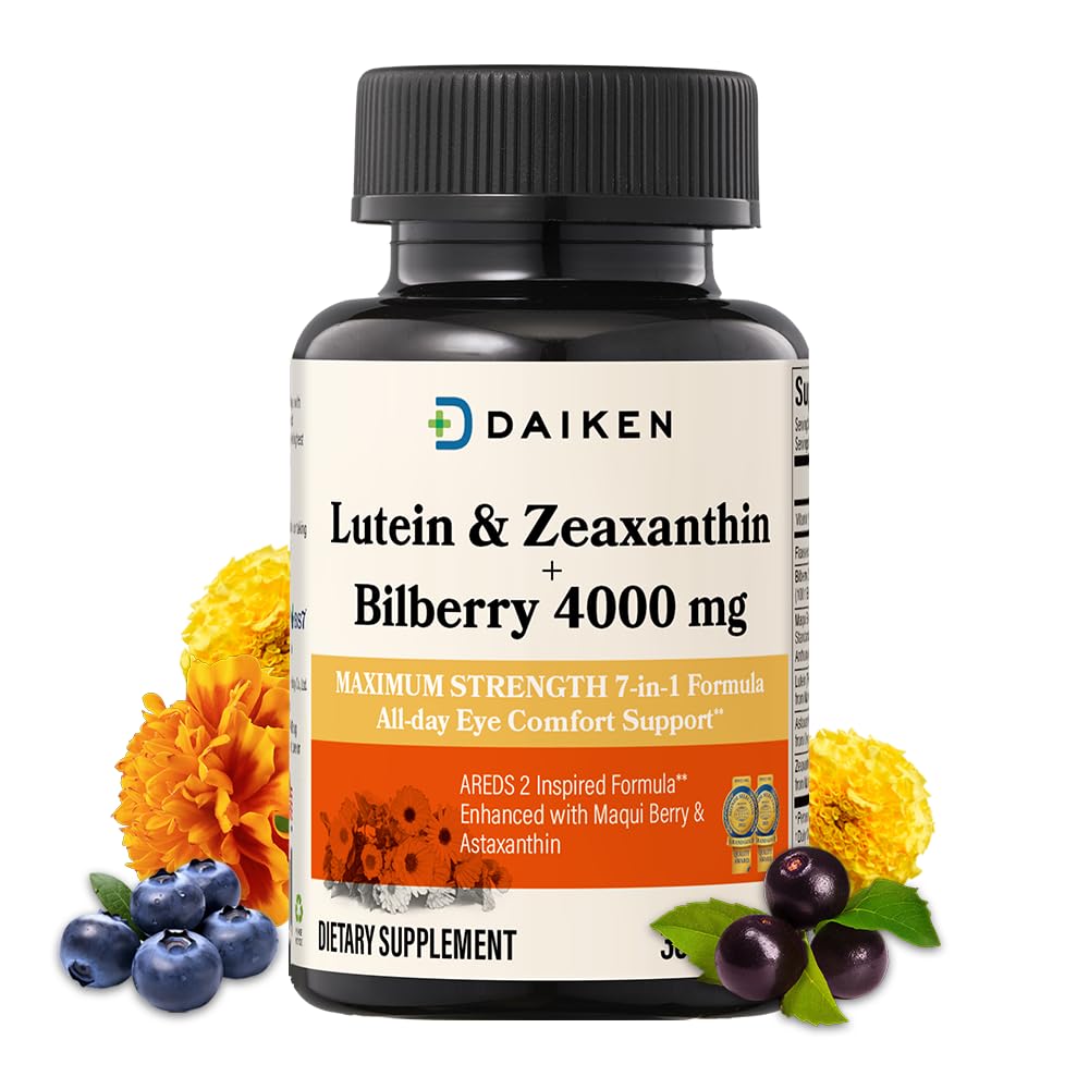 DAIKEN Lutein ve Zeaxanthin Supplements, AREDS 2 Astaxanthin, Maqui Berry, Bilberry, Flaxseed Oil & Vitamin E, 30 Softgels