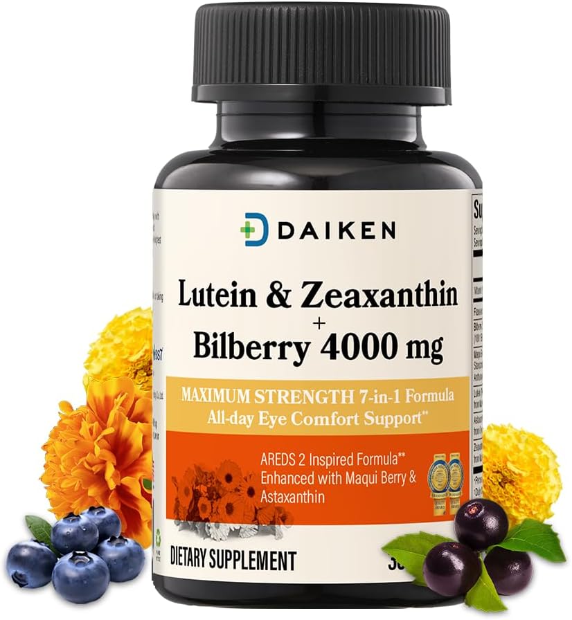 DAIKEN Lutein ve Zeaxanthin Supplements, AREDS 2 Astaxanthin, Maqui Berry, Bilberry, Flaxseed Oil & Vitamin E, 30 Softgels