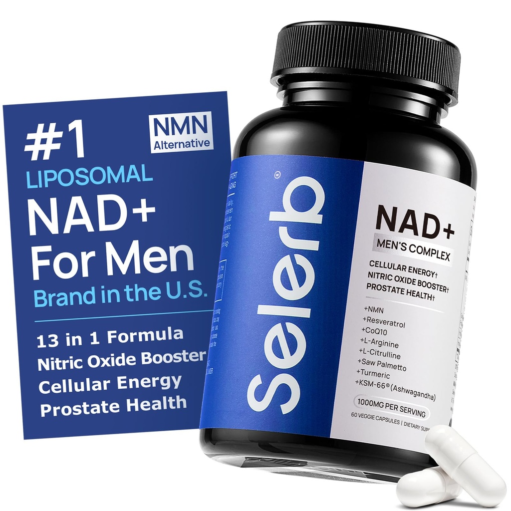 Erkekler için NAD+ Supplements - Nitrik Oksit Prostate Health Supplements for Men with Resveratrol, CoQ10, L Citrulline ve Lycopene for Anti-Aging, Stamina & Cellular Energy Support 60 Capsules