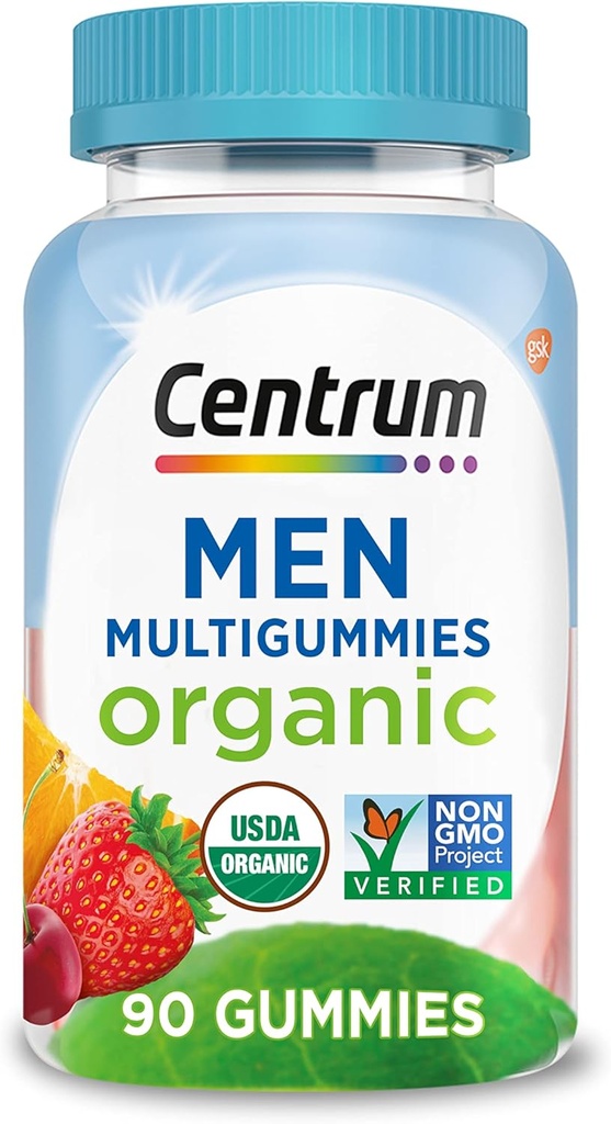 Centrum Men's Organic Multigummies, Men's Multivitamin Gummies, Organic Multivitamin for Men with Essential Nutrients for Immune Support, Energy, and Muscle Function - 90 Count