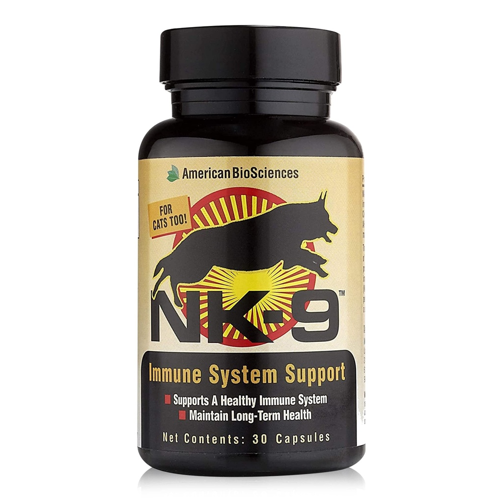 American BioSciences NK-9, AHCC Supplement for Dogs & Cats - Diyetary Supplement to Support Immune System - Pet's Immune Defenses - 30 Capsules, 250 mg/capsule